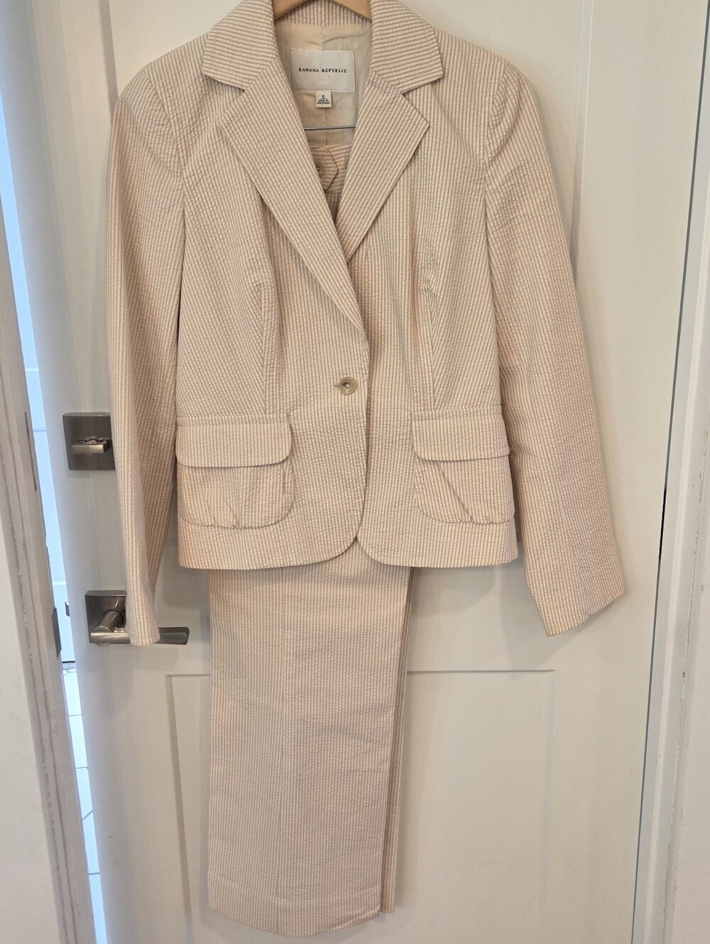 Banana Republic Cream Pinstripe Two-Piece Pantsuit